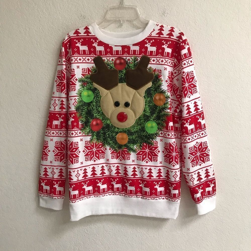 ‎MAD Engine reindeer head wreath  Christmas sweatshirt L